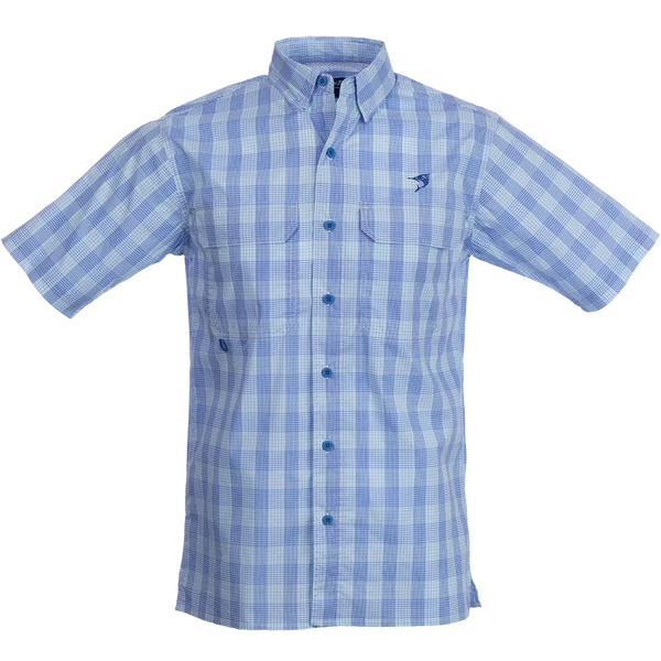 Bimini Bay Pine Island Men's Short Sleeve Plaid Shirt Blue Wave / M