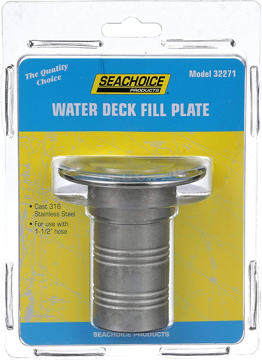 SeaChoice Stainless Steel (Water) Deck Fill with Cap (Chain Tether) For 1-1/2" Hose.