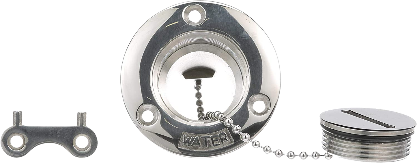 SeaChoice Stainless Steel (Water) Deck Fill with Cap (Chain Tether) For 1-1/2" Hose